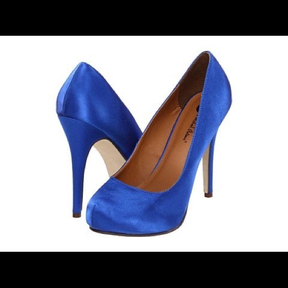 blue satin pumps